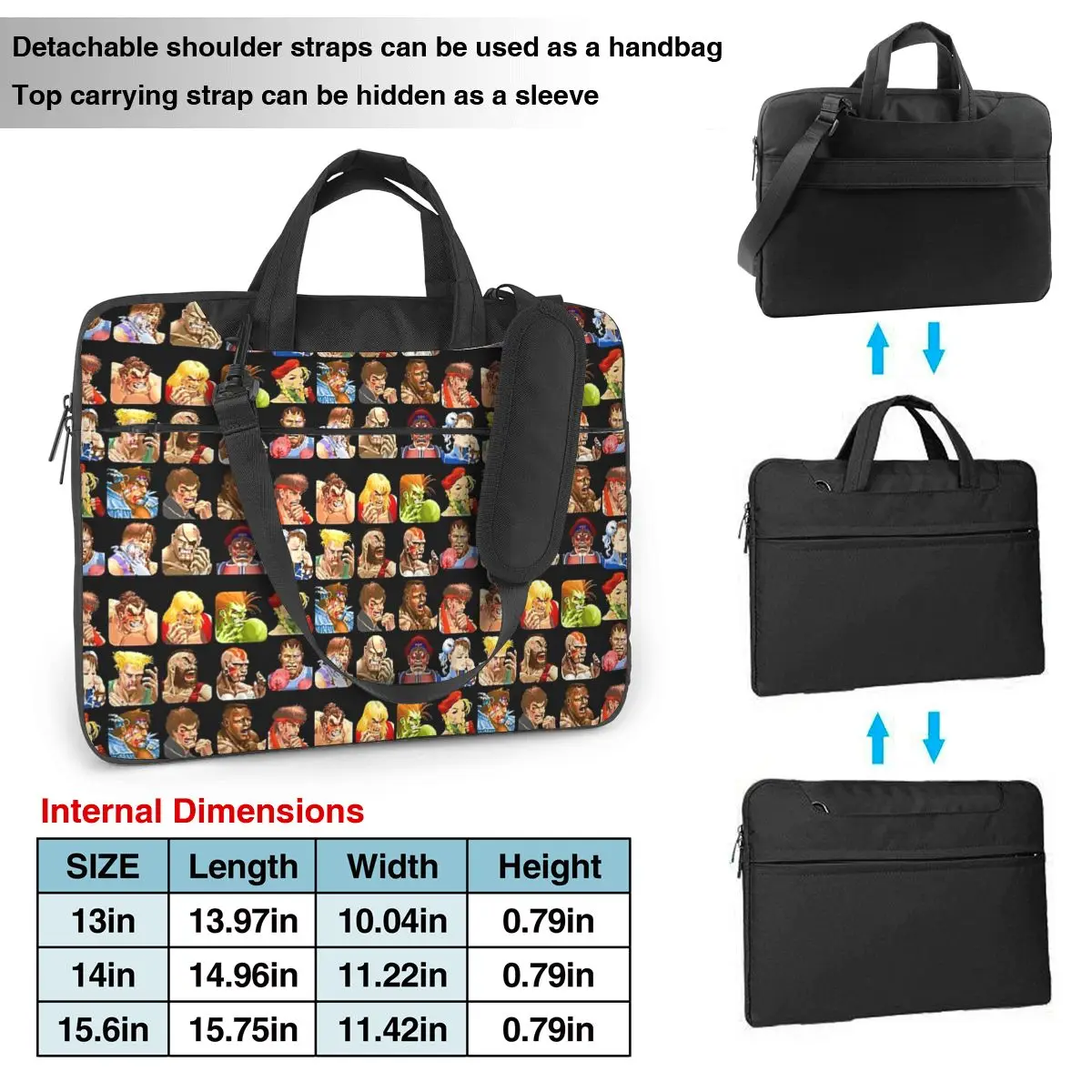 Defeated Portraits Super Street Fighter Laptop Bag Shockproof Case Computer Bag 13 14 15.6 Inch Crossbody Notebook Pouch