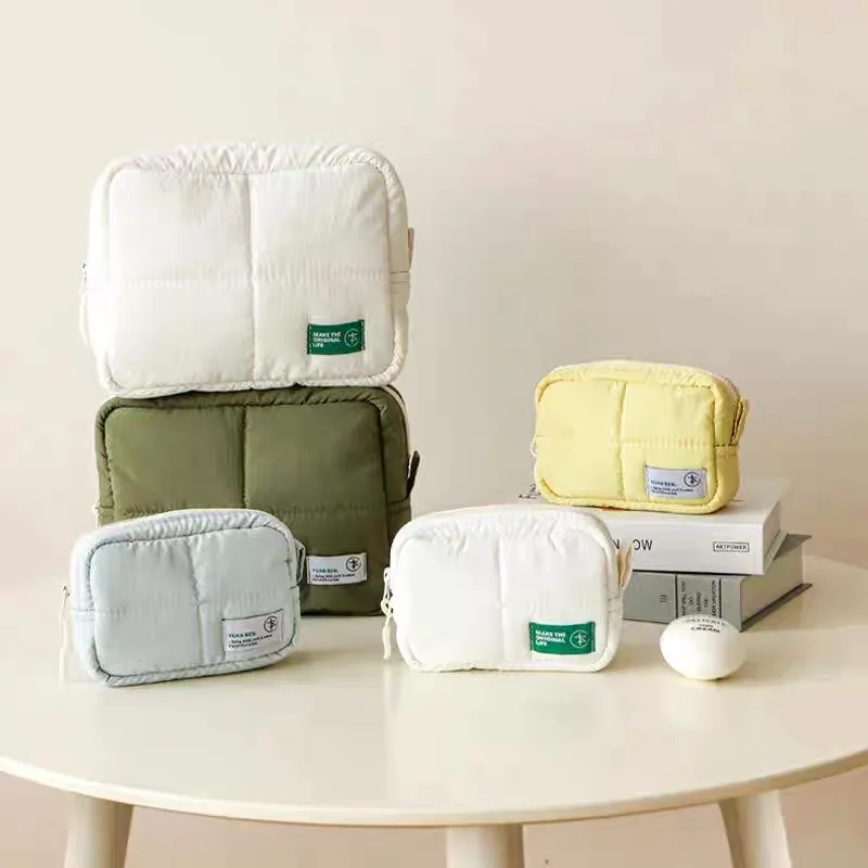 

Suitcase Quilted Makeup Bag Puffer Solid Color Cosmetic Pouch Soft Square Skincare Storage Bag Sundry Organizer