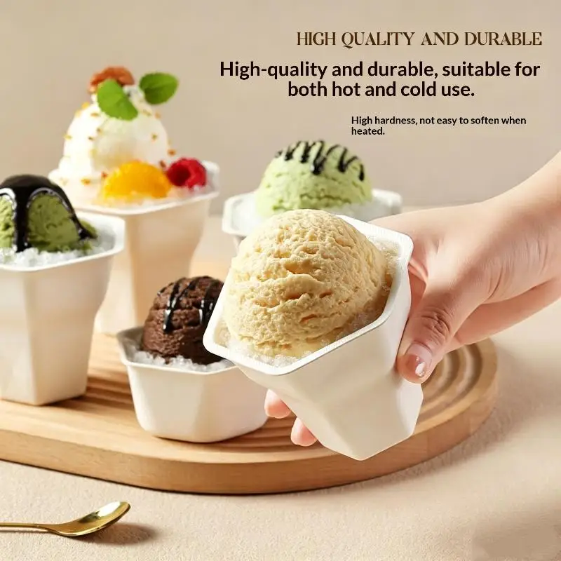 10Pcs Biodegradable Ice Cream Disposable Cups Food Grade Non-Toxic for Outdoor Picnics Cafes