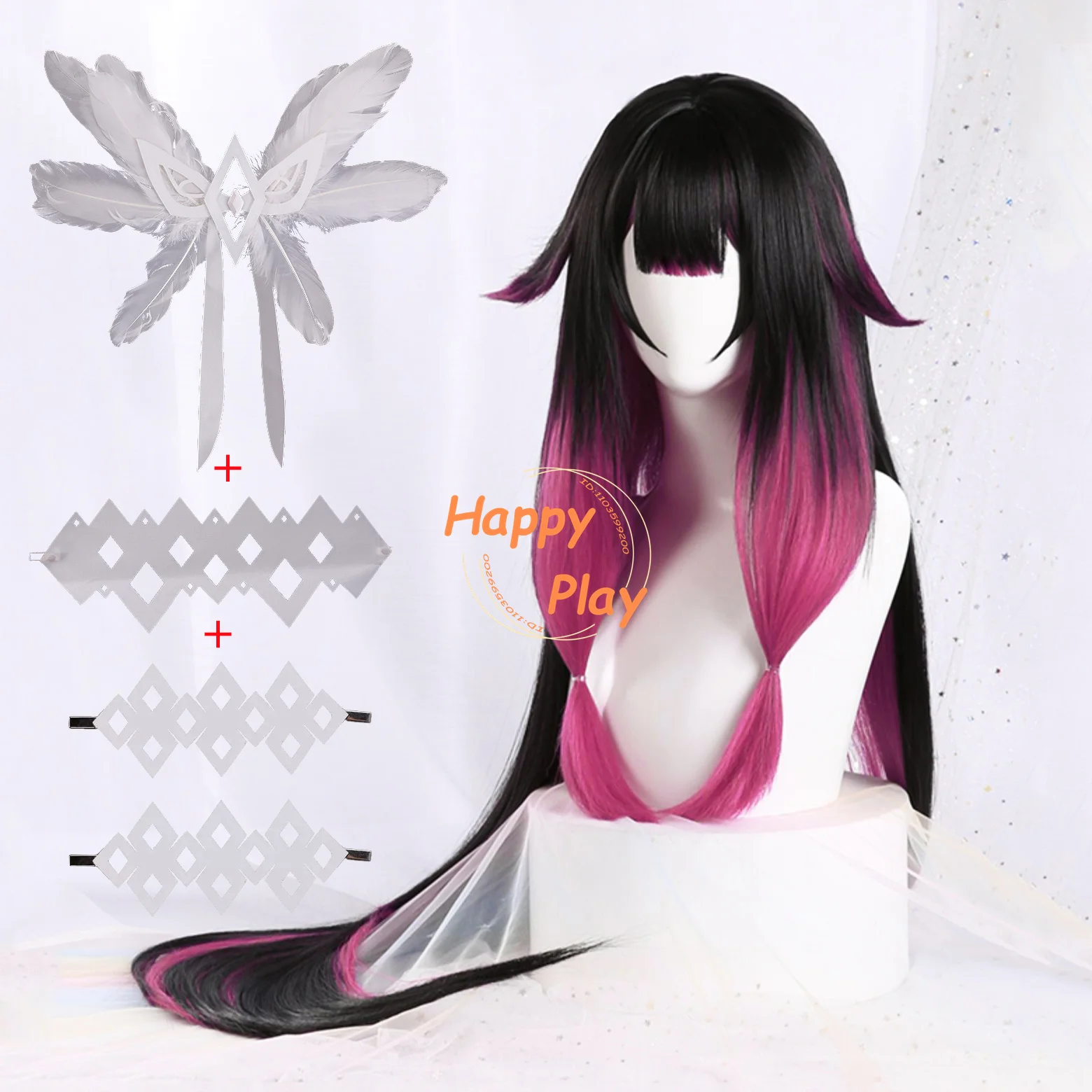 

Fatui Columbina Cosplay Wig 105cm Long Straight Black Rose Mixed Anime Wigs Heat Resistant Synthetic Hair Halloween + Wig Cap