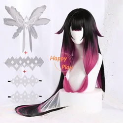 Genshin Impact Fatui Columbina Cosplay Wig 105cm Straight Black Rose Mixed  Anime Wigs Heat Resistant Synthetic Hair + Wig Cap