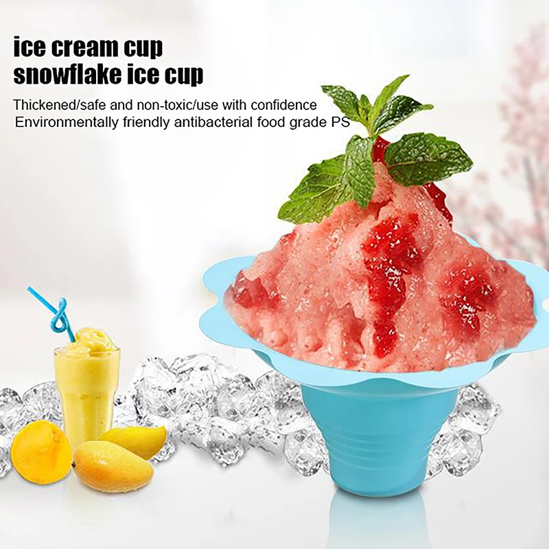 4Pcs 450ML Colorful Shaved Ice Cups Flower Shaped Snow Cone Cups Leak Proof Plastic Slush Snack Ice Cream Bowls