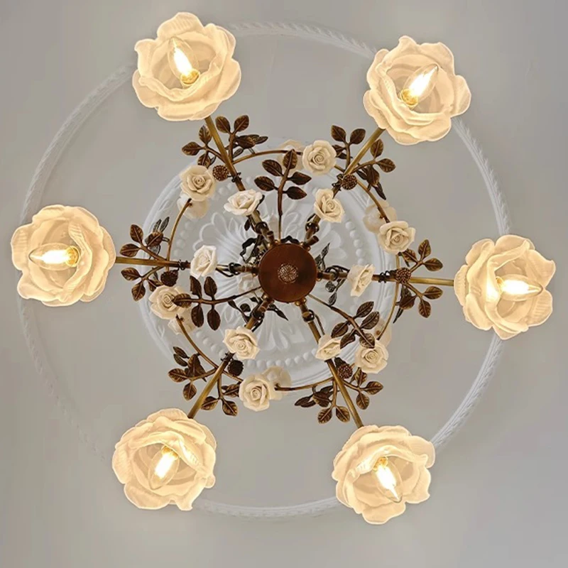 Floral lamp vintage Led copper Glass ceiling Chandelier,Dining room,Living Room,Restaurant decoration