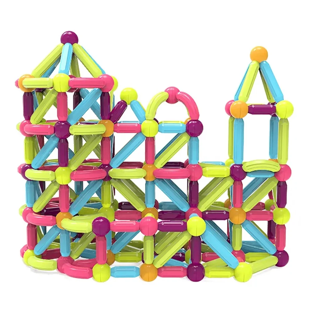 子供用磁気ビルディングブロックセット、組み立てブロックおもちゃ、DIYマグネットスティックロッド、子供、男の子、女の子向け、モンテッソーリ教育玩具