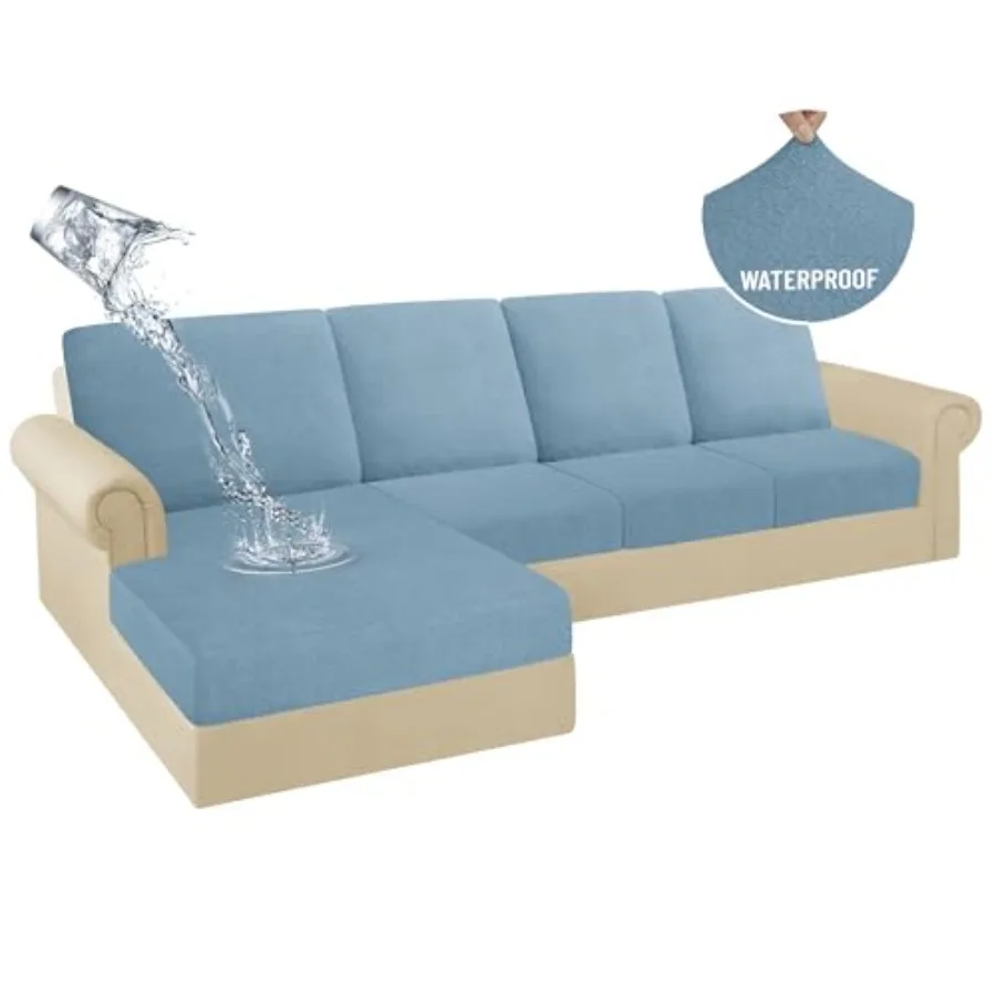

100% Waterproof Sectional Couch Cushion Covers 8 Pieces L Shape Sectional Cover Stretch Chaise Sofa Seat Slipcover Set Jacquard