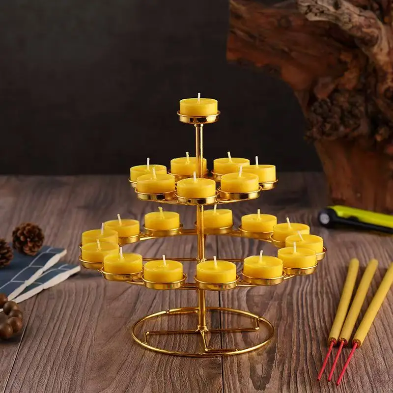 Metal Candle Holder,Temple Buddha Hall Worship Golden Oil Lamp Rack,21 49 Lights Eternal Flame Candlestick