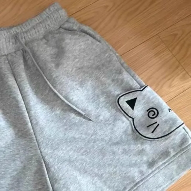 Japanese Two-dimensional Subculture Y2k Millennial Cute Abby House Cat Print Summer Five-point Wide-leg Shorts Women
