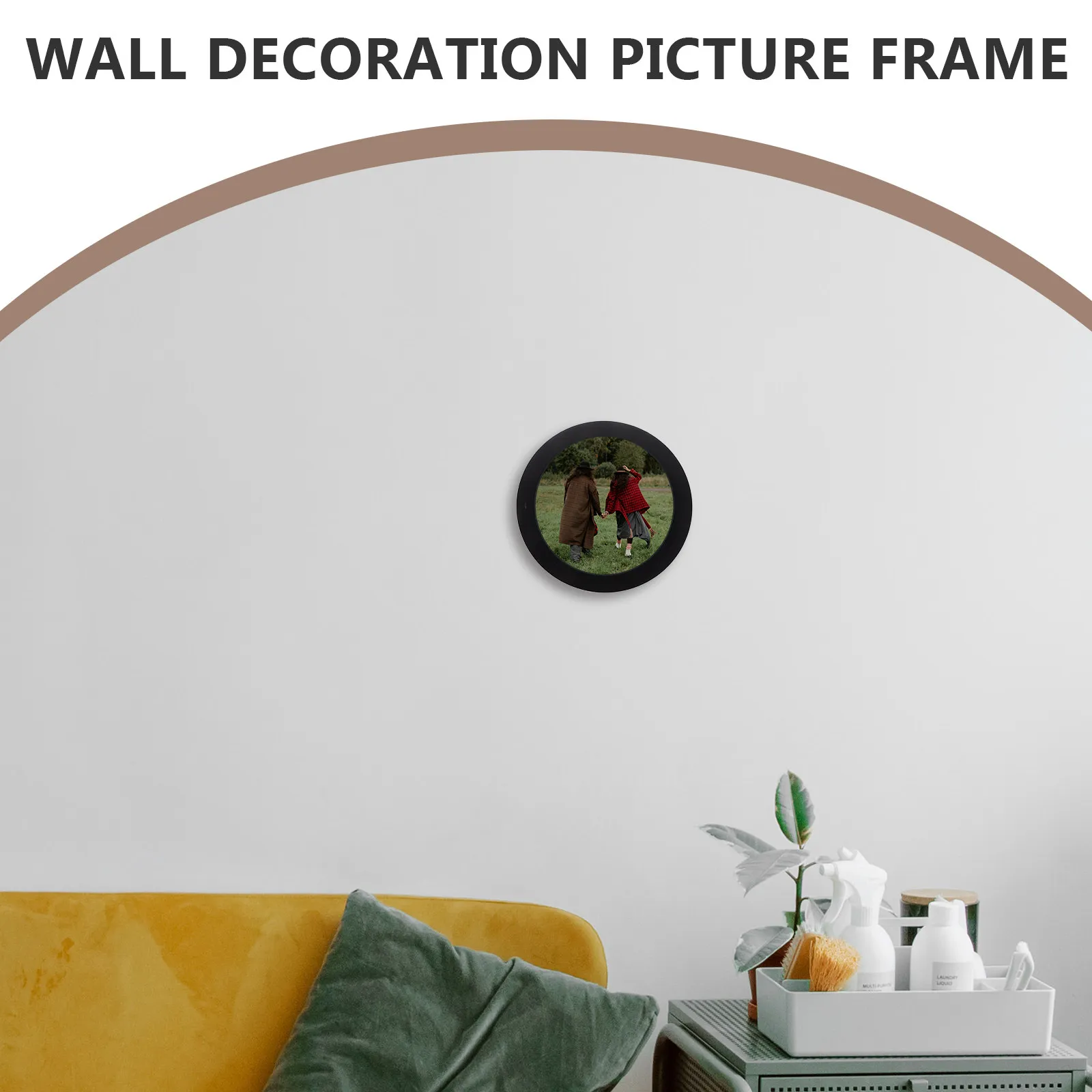 Round Wooden Picture Frame Density Board Construction Elegant Circular Wall Mounted Frame for Photo Art Display Living Room