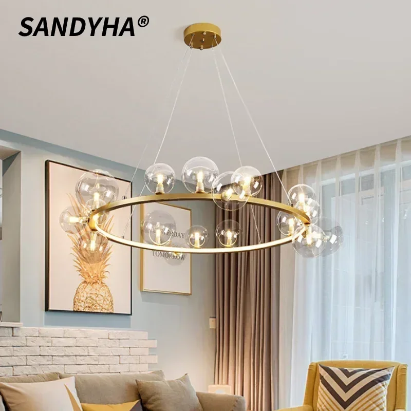 

Nordic Creative Ring Magic Bean Chandelier Modern Simple Parlor Dining Room Bedroom Pendant Commercial Bubble Ball Pendant Lamp
