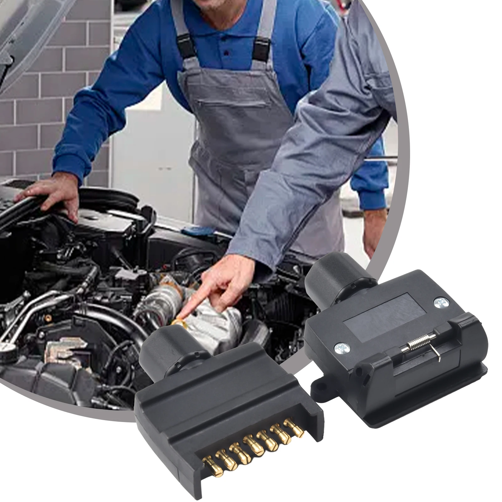 7 Pin Flat Trailer Plug Male Female Socket Set Caravan Boat Adaptor Connector Plug Socket 7 Pins Connector Vehicle Parts