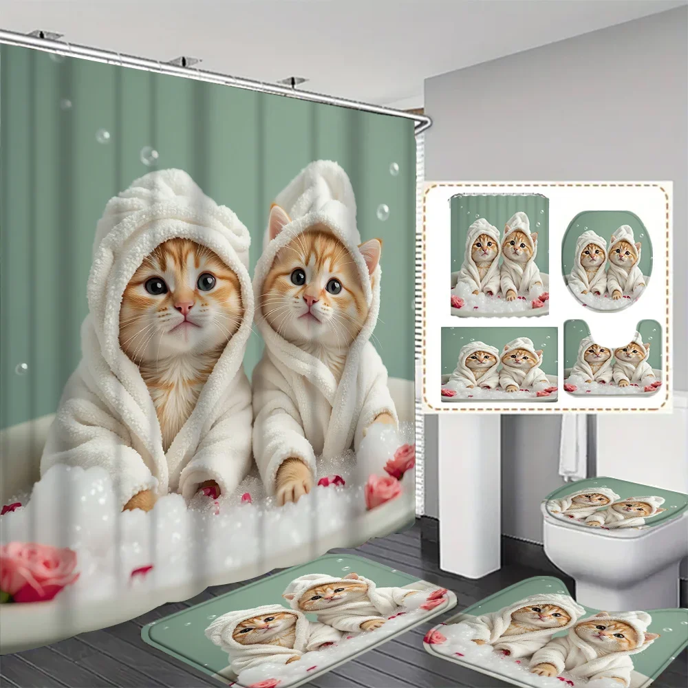 Rideau de douche à thème chat adorable, imperméable, en polyester, décoration de salle de bain, doublure originale, accessoires pour la maison pour les amoureux des animaux, rideau de spa mignon