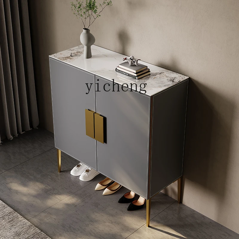 YFY   rock slab shoe cabinet living room entrance wall integrated high cabinet light luxury double door storage cabinet