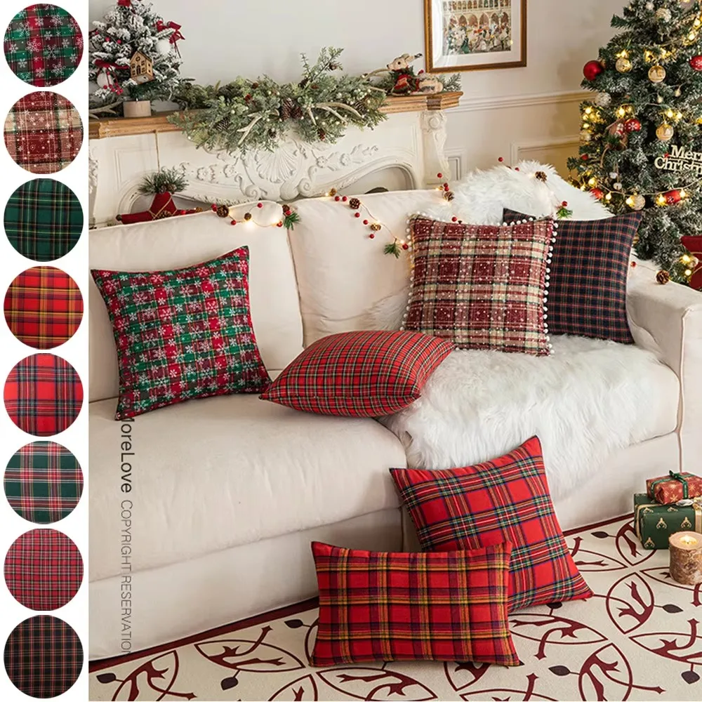 

45x45cm 30x50cm Square Pillow Cases Christmas Scottish Tartan Plaid Cushion Covers Bed Sofa Pad Party Decor Throw Pillow Cover