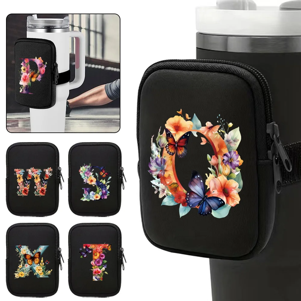 Unisex Handheld Water Bottle Bags Outdoor Sports Water Bottle Cup Bag Fitness Accessories Zipper Storage Bag Butterfly Series