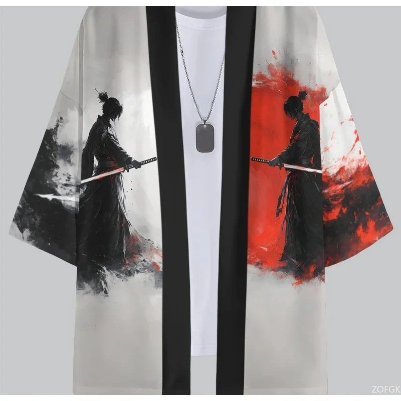 Kimono estivo Camicia sette quarti stampata in 3D, abito taoista, cardigan, top ampio da uomo e da donna