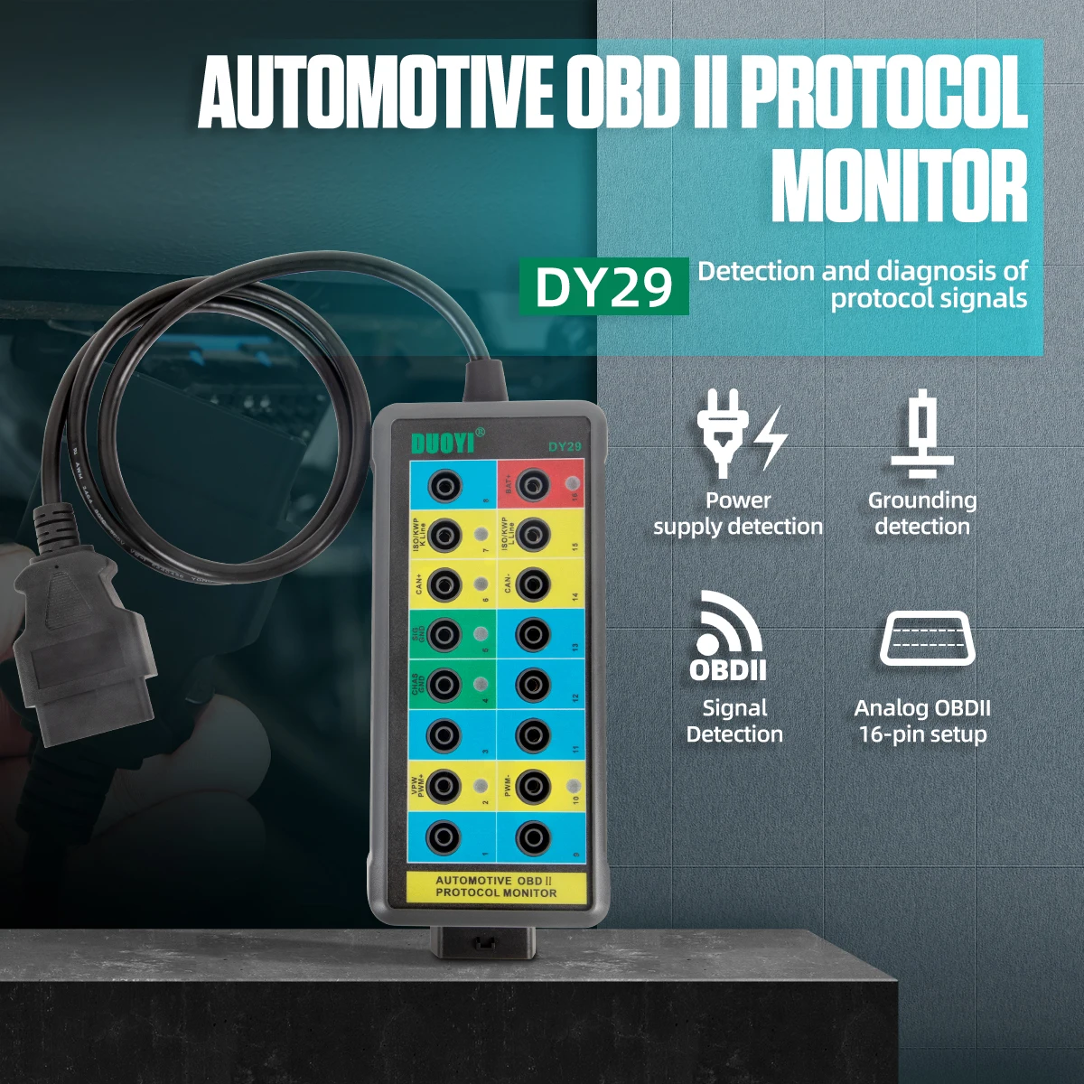 DUOYI DY29 Automotive Diagnostic Protocol Detector Tester Auto Car Obd2 Breakout Break Out Box Vehicle OBDII Interface Monitor