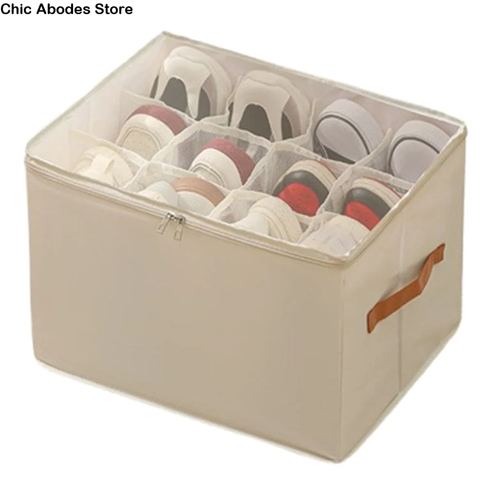 

Foldable 12 Grids Shoes Storage Box Waterproof Moisture-Proof Shoe Storage Containers Dustproof Reusable