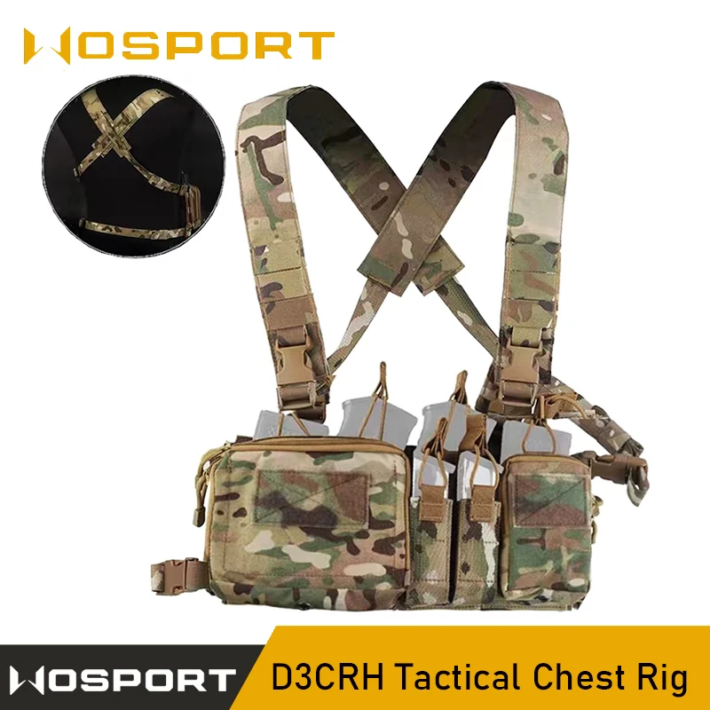 D3CRH tactical chest mounted multi-function hunting vest comes with four 5.56 9MM magazine pouches for airsoft hunting equipment