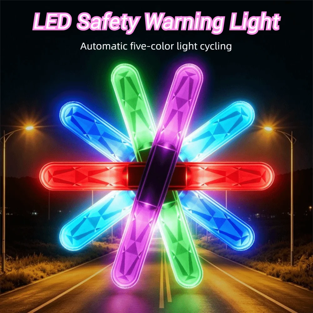 Solar Powered Solar LED Strobe Flash Light Colorful Dynamic Waterproof Motorcycle Decorative Lamp Scratch Guard Bump Guard