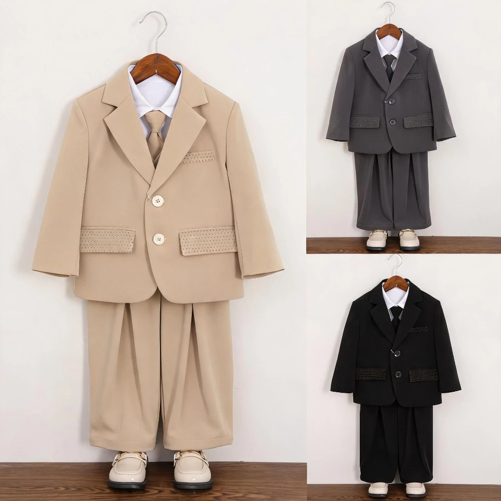 Teen Boys Formal Suit Set Kids Blazer Vest Shirt Wide Leg Pants Tie Children Outfit for Wedding Party Stage Performance 2-14Year