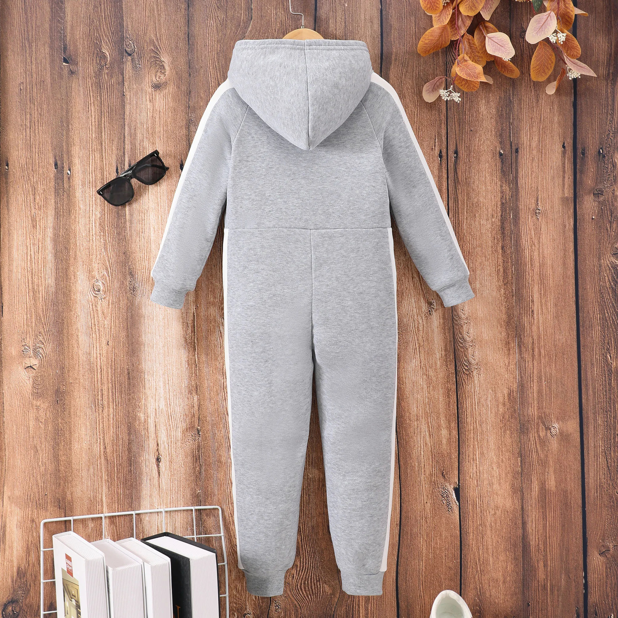 Boys Casual Long Sleeve Color Block Zipper Hooded Jumpsuit - Perfect For Spring And Autumn Clothes