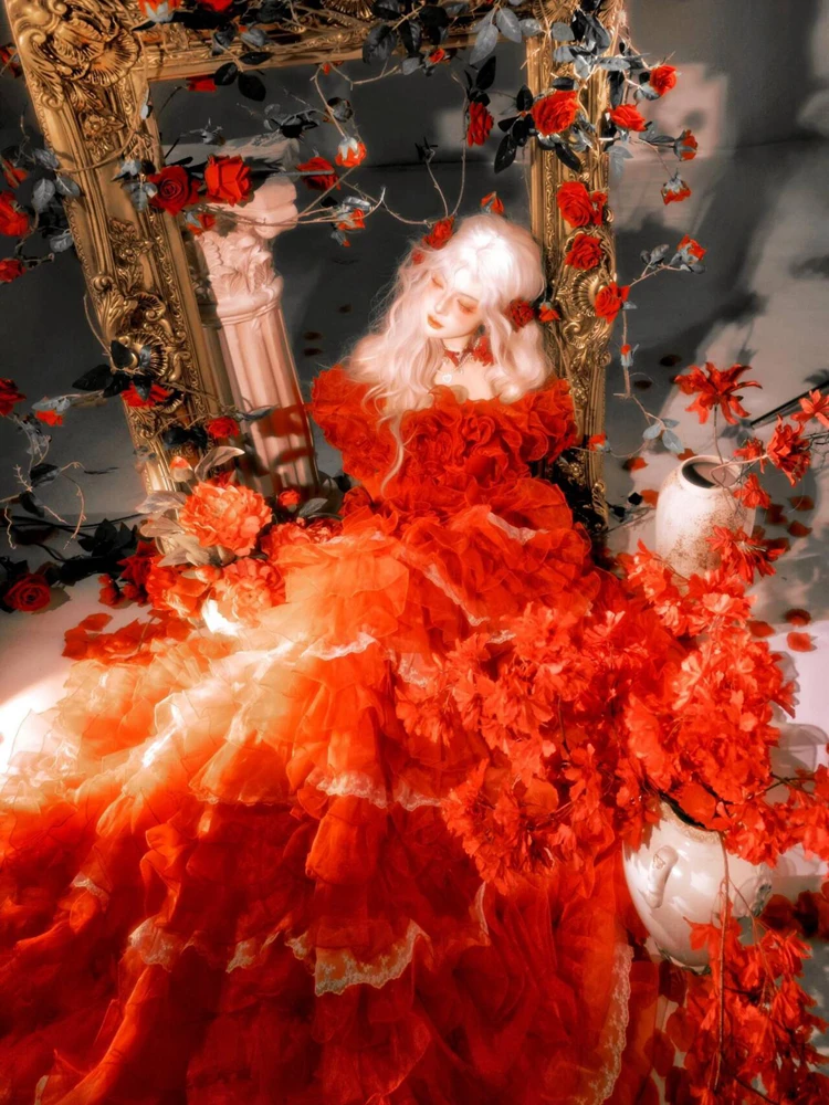 

Retro Baroque Style Red Dress for Studio Photography Young Girls Clothing Stage Performance Ethnic Wear Personal Photo Shoot