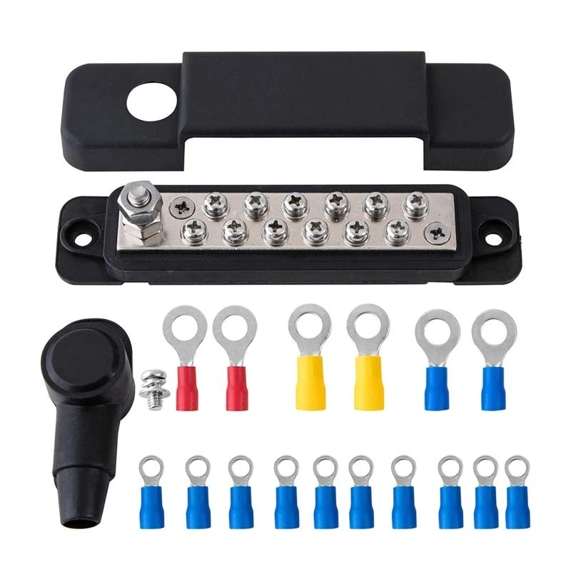 F92C 12 Terminal Power Distribution Block Bus Bar with Covers and Lock Washer 180 Amp