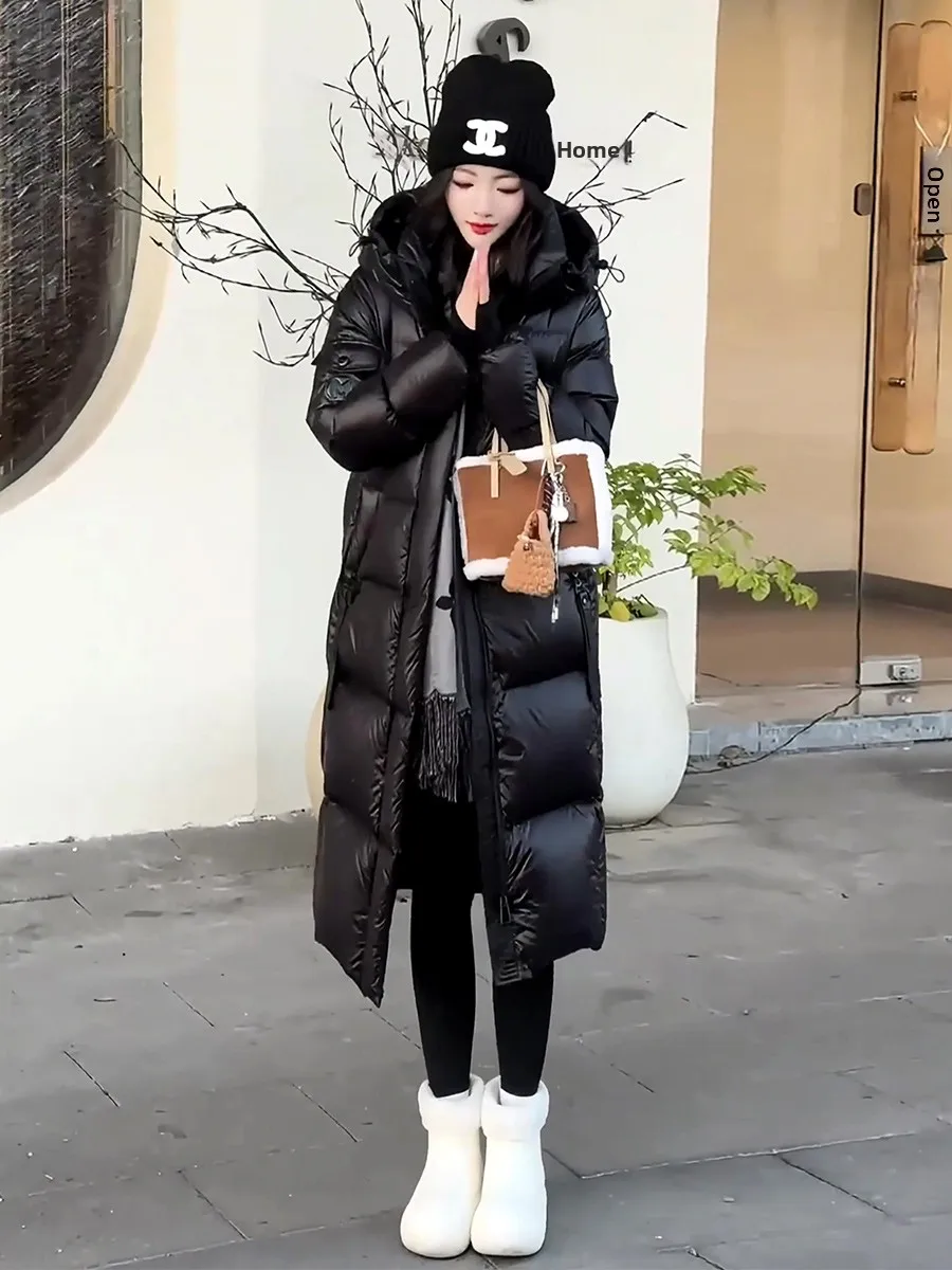 Invierno Thiened largo por encima de la rodilla blanco Du down Jaet mujer coreano Sle Ultra-resistente abrigo cálido con sombrero