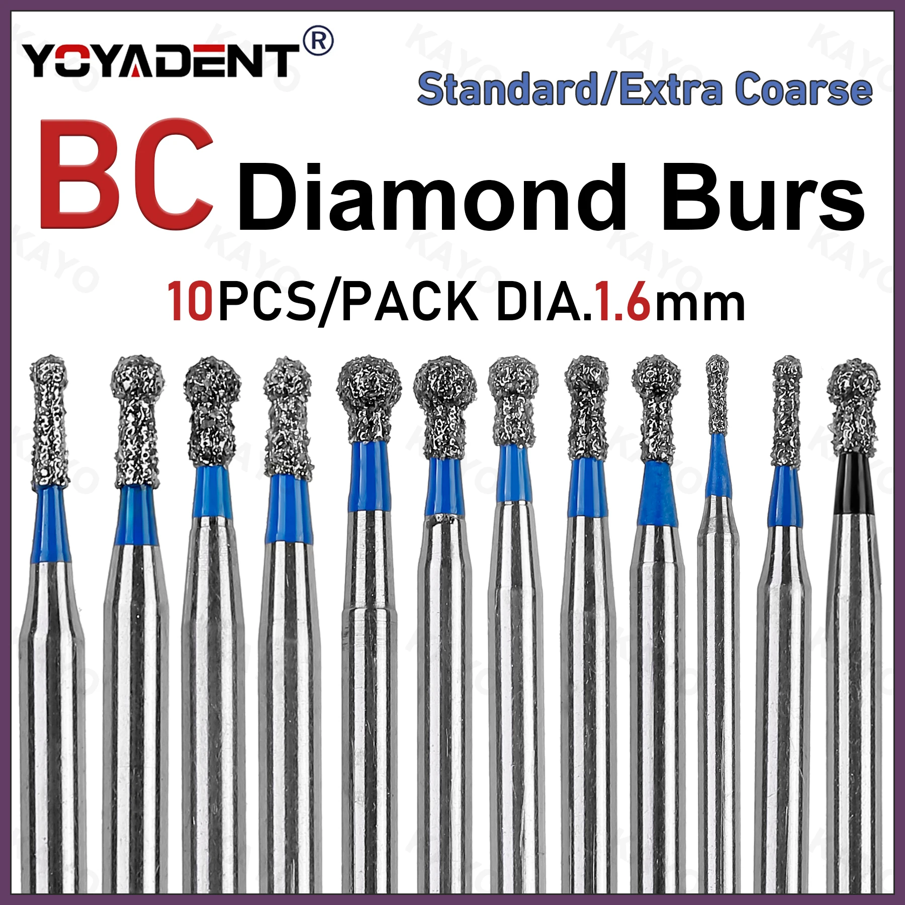 Dental Diamond Burs Standard/Extra Coarse Polishing Tools BC Type For High Speed Handpiece Dia.1.6mm 10pcs/Pack Dental Lab