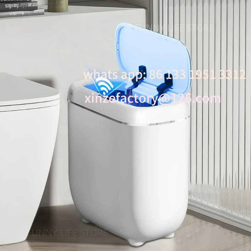 

Customizable 14L Bathroom Smart Trash Can Narrow Automatic Sensor Trash Can Waterproof Wastebasket