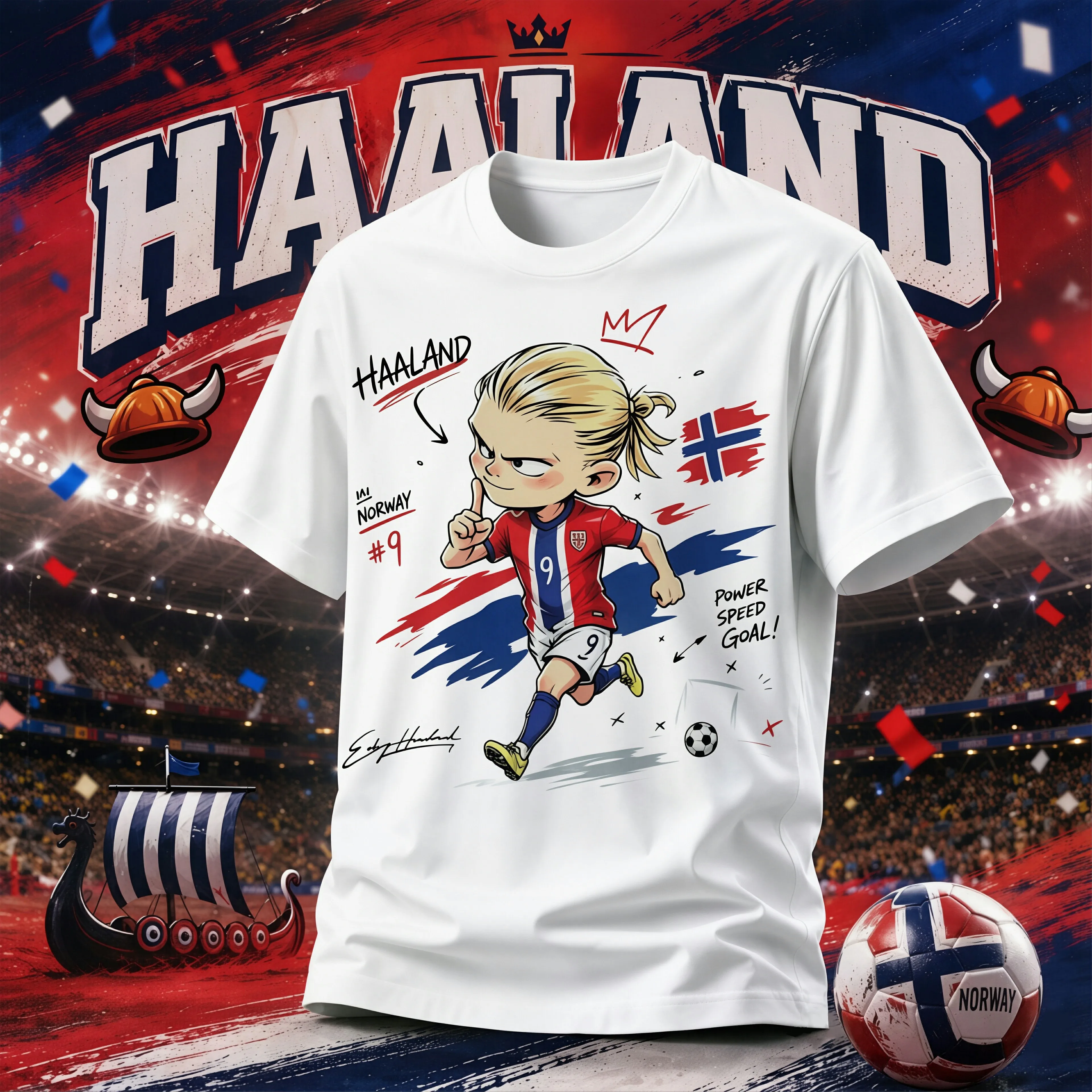 Men's Kids Cotton Cartoon Haaland Graphic Soccer Casual T-shirts Sweat-absorbent Boys Girls Crewneck Football Sports Jersey