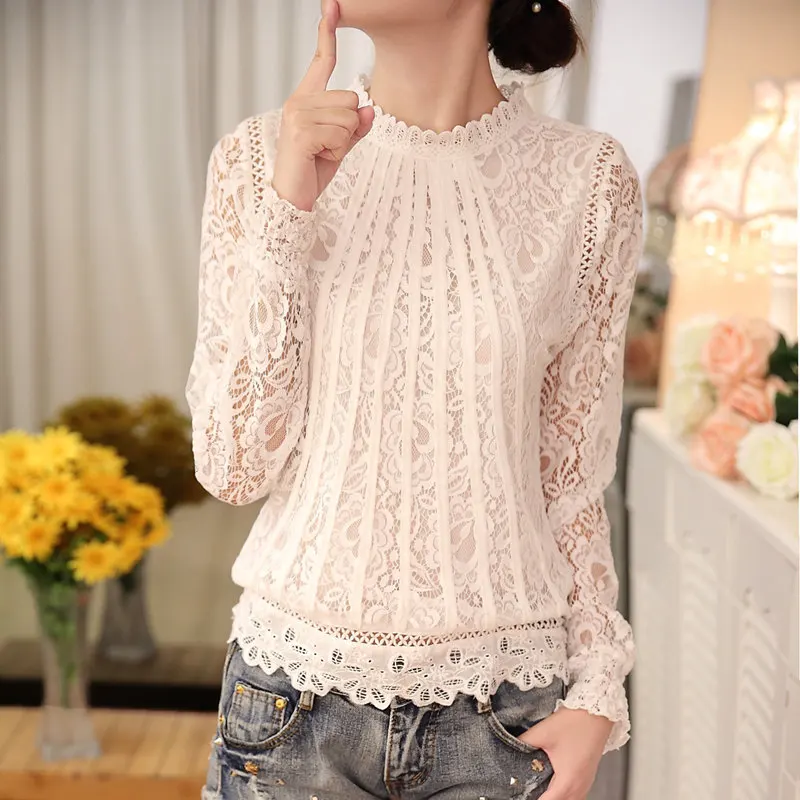 Autumn Chiffon Lace Blouse Women Shirts Summer White Tops Blusas Women Long Sleeve Blouses Women Clothing Feminine 51C