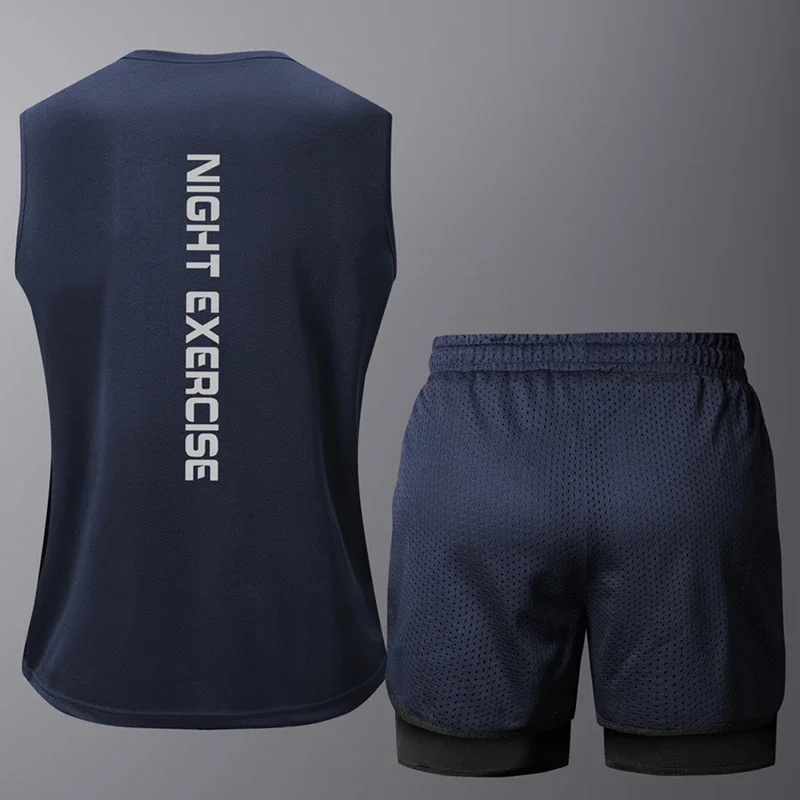 

2 PCS Sets Mens Sportwear Tank Tops Shorts Sports Suits Men Sports Running Joggers Training Gym Fitness Workout Tracksuit Man