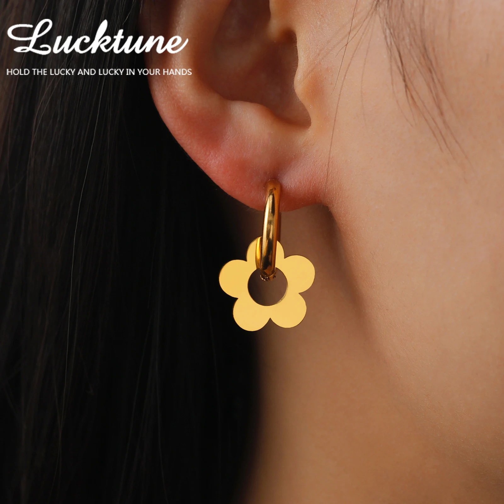 Lucktune Flower Clover Heart Drop Earrings Women Stainless Steel Star Sun Geometry Earrings 2025 New Fashion Kpop Jewelry Gift