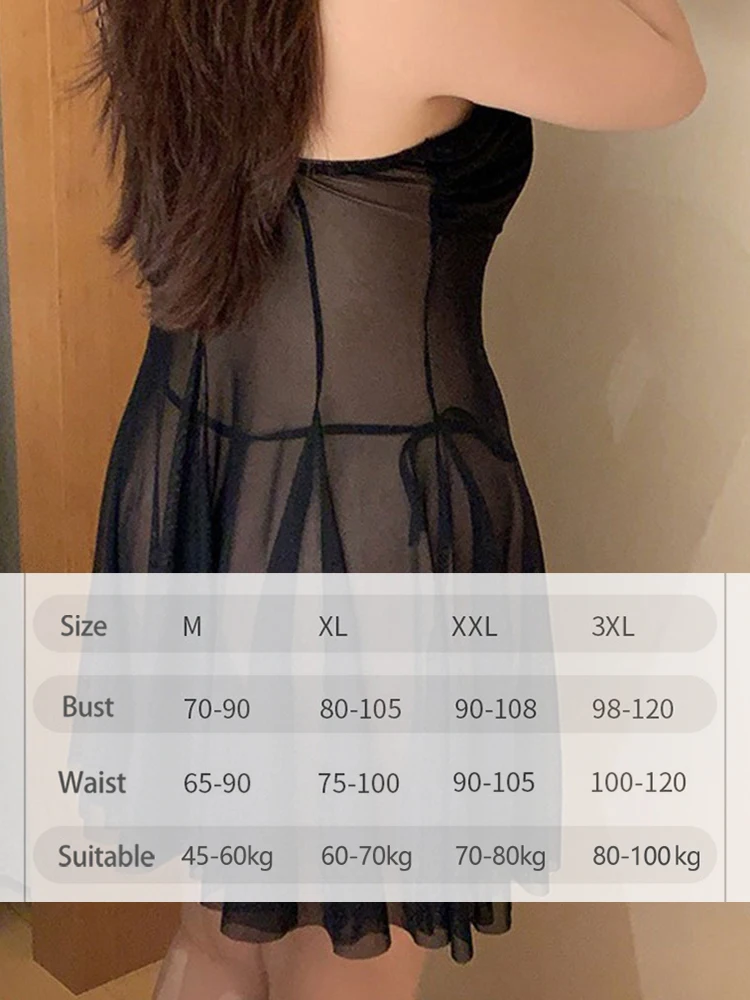 Sexy Strap Nightwear Mesh Uniform Temptation Transparent Solid 3D Flower Camisole Women Dress Backless Summer Charm Sweet