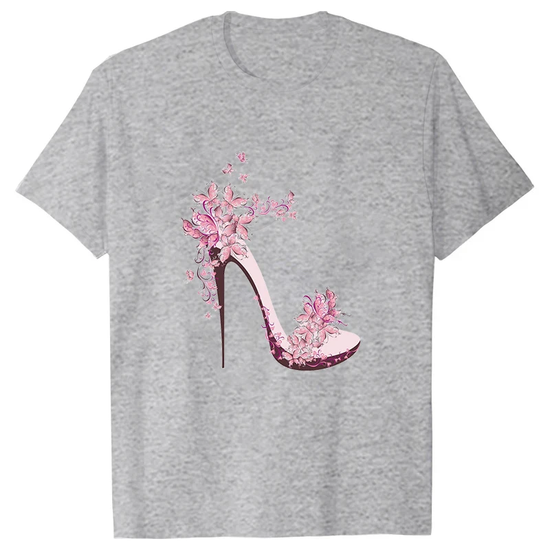 High Heels Butterfly Flower Pattern Men Women T-Shirt Short Sleeves Unisex Tee Summer Trend Large Size Round Neck Couple Shirt