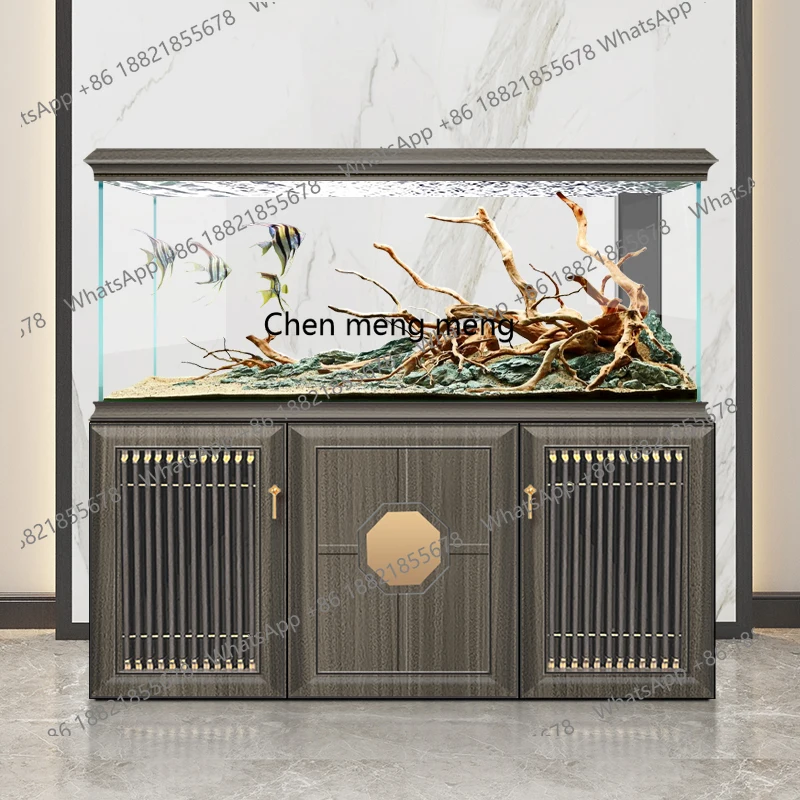 Solid wood ultra-white glass fish tank living room household floor-to-ceiling filter large arowana tank