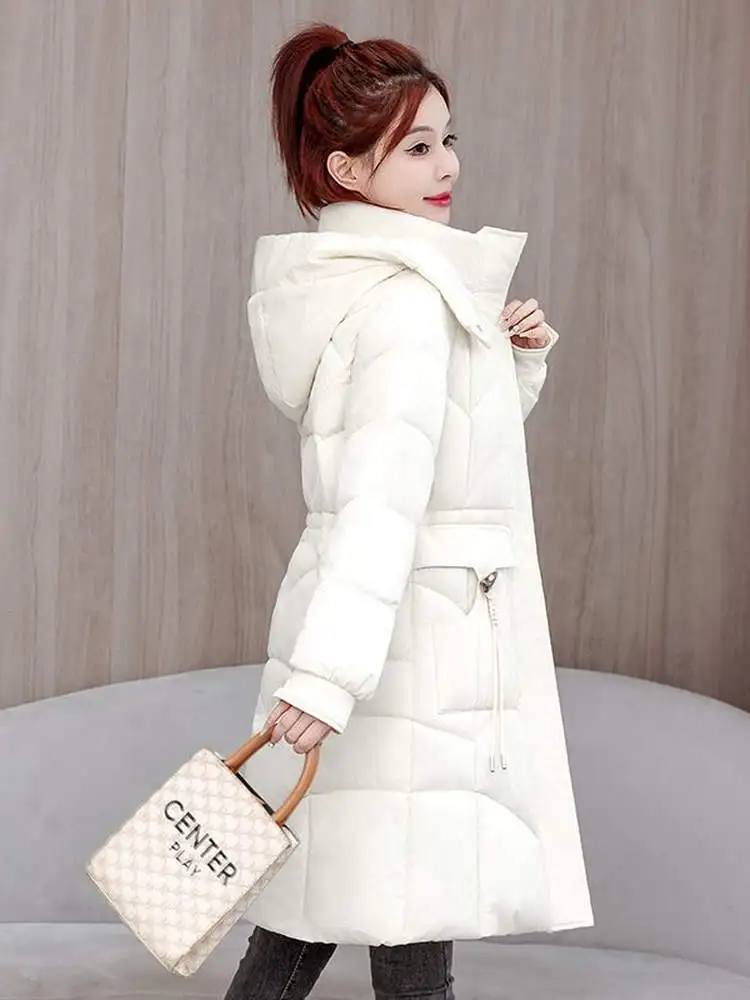 Cappello staccabile in piumino di cotone Jaet Capispalla da donna allentato Parka di media lunghezza antietà Chiusura con cerniera Cappotto lungo Sve