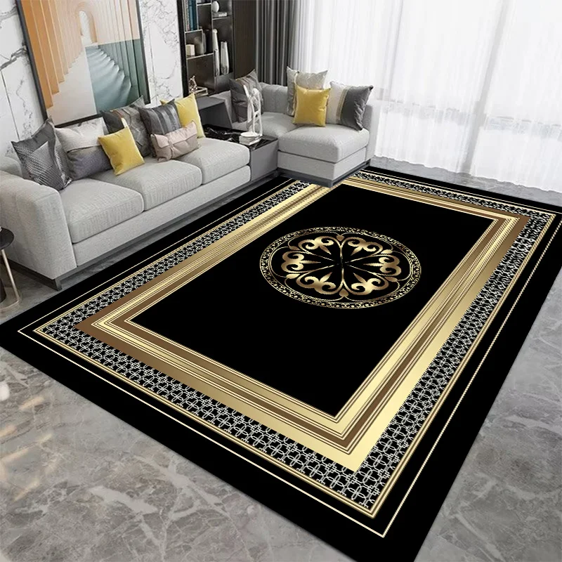 Luxury Gold Living Room Carpet European Decoration Home Large Carpets Coffee Table Side Rugs Bedroom Lounge Non-slip Floor Mat