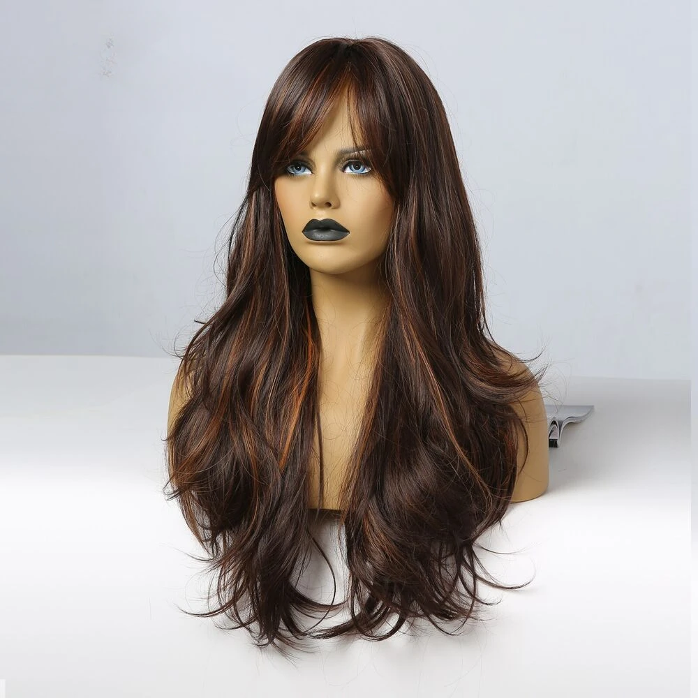 Long Water Wave Ombre Brown Blonde Synthetic Natural Middle Part WomenDaily Wigs