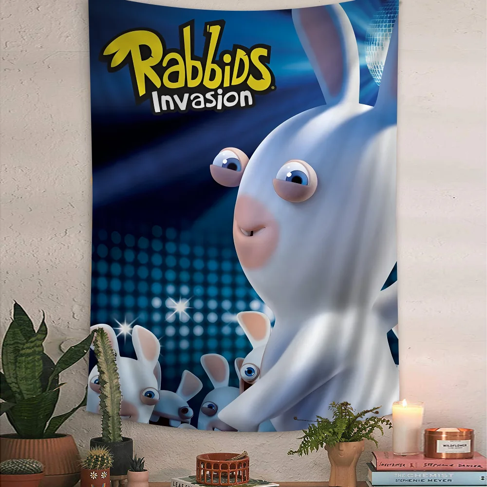 R-Raving Rabbids Cartoon Tapestry Hippie Flower Wall Carpets Dorm Decor Art Home Decor