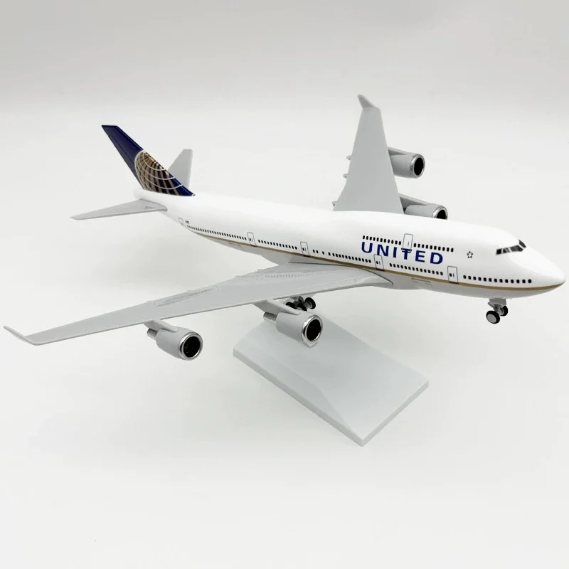 B747 United Airways Modell 30cm 1:250 Maßstab Flugzeugmodell aus Kunstharz Druckguss-Flugzeug zum Zusammenbauen mit Rädern Luftfahrt-Simulationsgeschenk