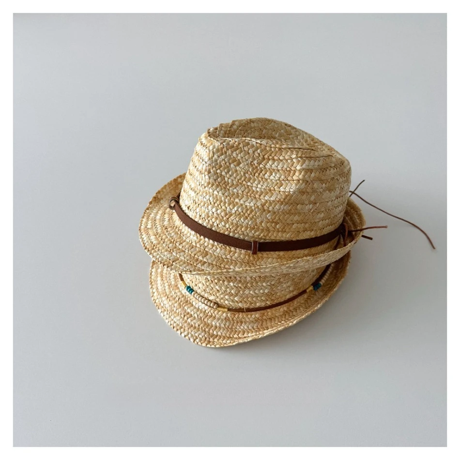Kids Natural Straw Fedora Hat with Black Ribbon Band Breathable Sun Hat for Toddler Boys and Girls Summer Outdoor Sun Hat BT14 - view 2