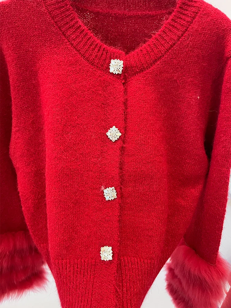 2025 신상 여성 가을 리얼 퍼 봄 풀오버 코트 리얼 폭스 퍼 숏 니트 스웨터 코트 여성 럭셔리 자켓