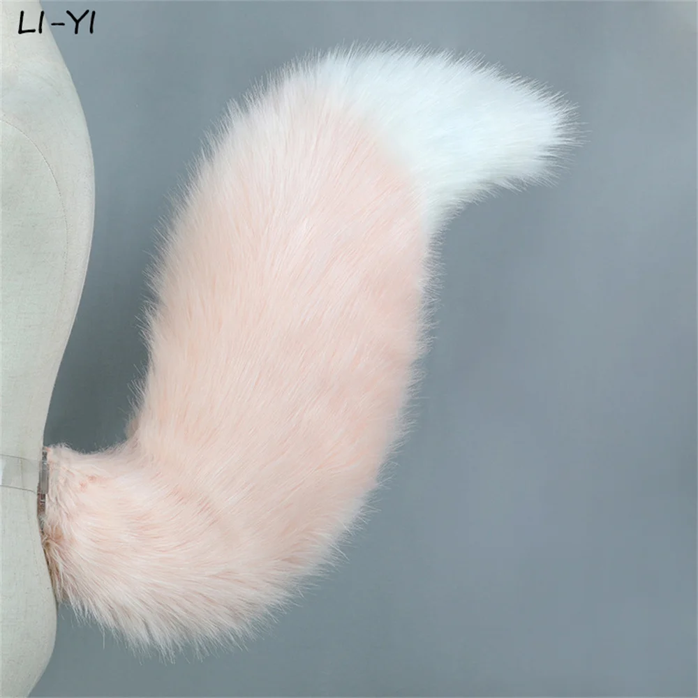 70/55/45CM Doll Role Play Pink Fox Tail Plush Animal Tail with Belt Furry Cosplay Accessories Comic-Con Party Cosplay Dress Up