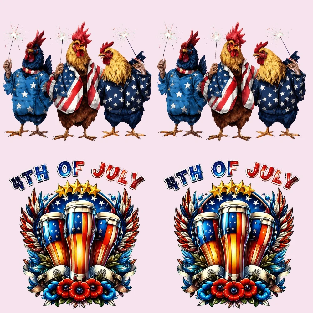 4 piezas de transferencias termoadhesivas DIY de 9,84 pulgadas, diseño de gallo patriótico, fácil de transferir con calor, adecuadas para camisetas, pegatinas lavables