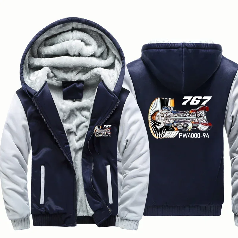 767 Engine PW4000-94 Fleece Warm Wool Aviation Pilots Flight Men Coat Jackets Zipper Hooded Thick Hoodies Sweatshirts