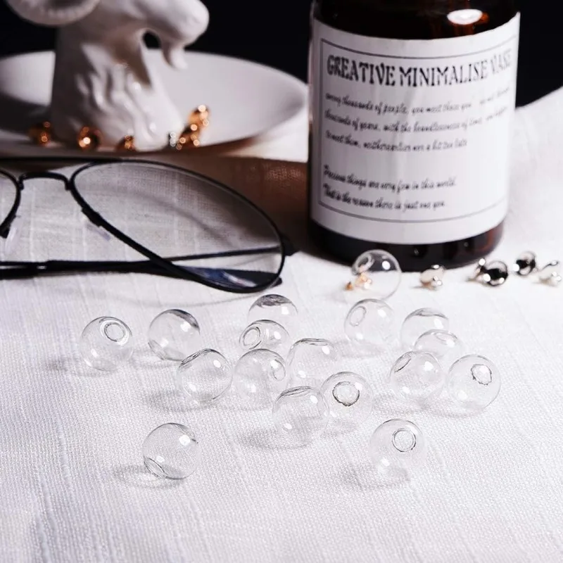 30 Pcs 14mm Mini Empty Clear Glass Globe Bottle Wish Ball Bottles DIY Pendant Charms with 30 Pcs 8mm Cap Bails