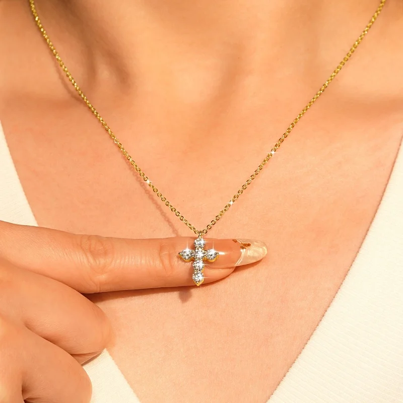IOGOU-zertifizierte 3,5 mm runde D-Moissanit-Kreuz-Anhänger-Halskette für Damen und Herren, 14 Karat Gold gefüllt, verstellbare Kette, Schmuck, Geschenk – Detail 6