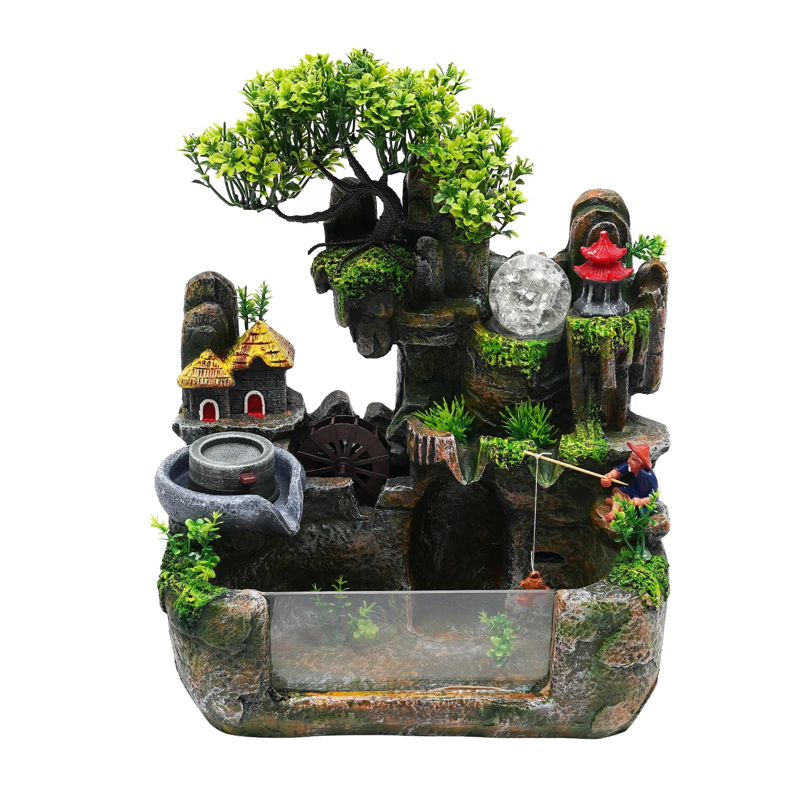 LED Tabletop Water Rockery Fountain with Light, Desktop Chinese Fengshui Indoor Waterfall with Lights,Atomizer Office Decoration